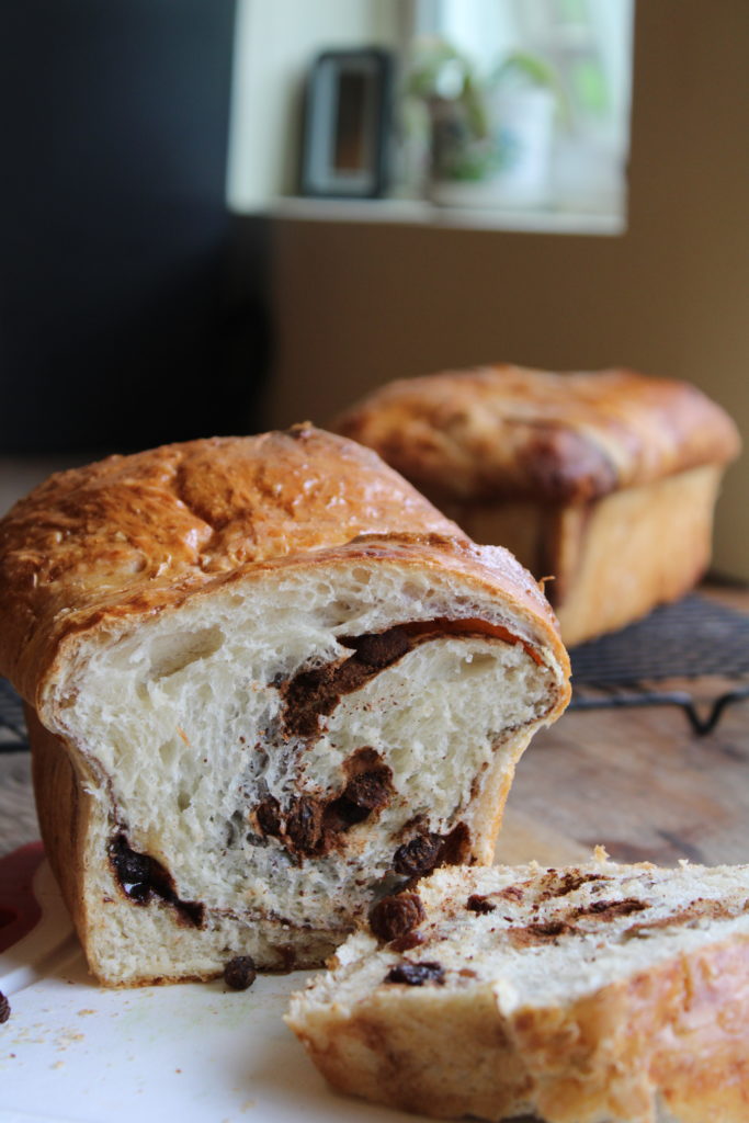 cinnamon raisin bread sitting on counter