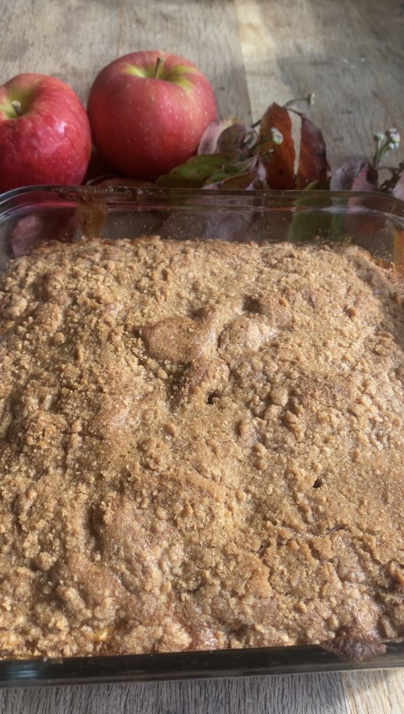 sourdough coffee cake in a pan